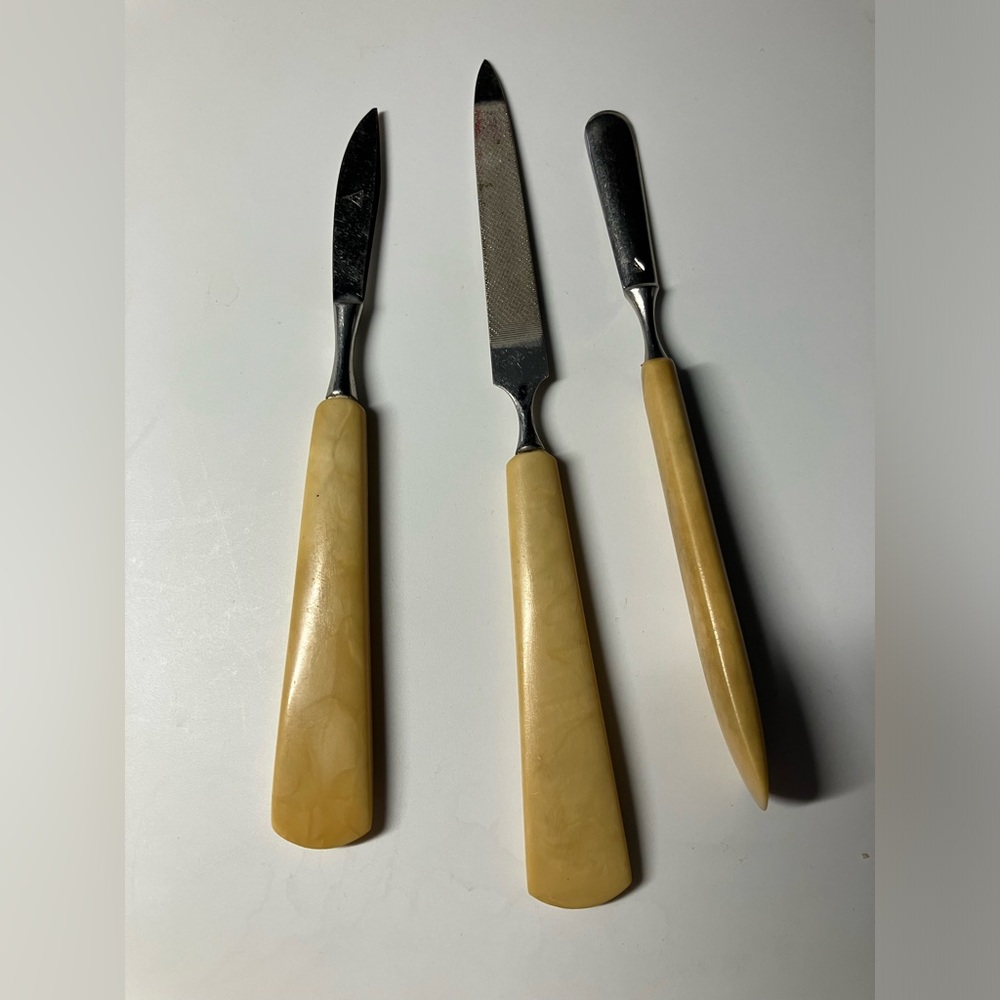 Vintage Deer Bone Nail Care Tools, Set Lot of 3 Pieces